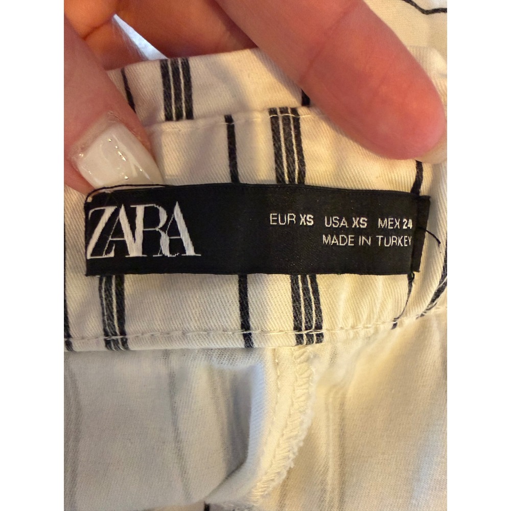 Zara Striped Paperbag Shorts‎ Women XS White Black Tie Waist Preppy Outdoor - Picture 8 of 8